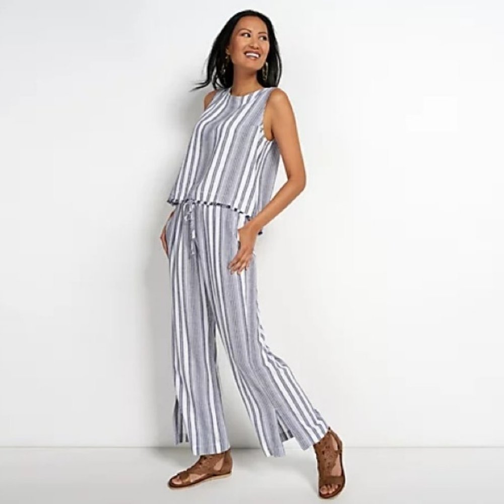 ANTHRO I Striped Cropped Sleeveless Raw Hem Top by Cloth & Stone, L